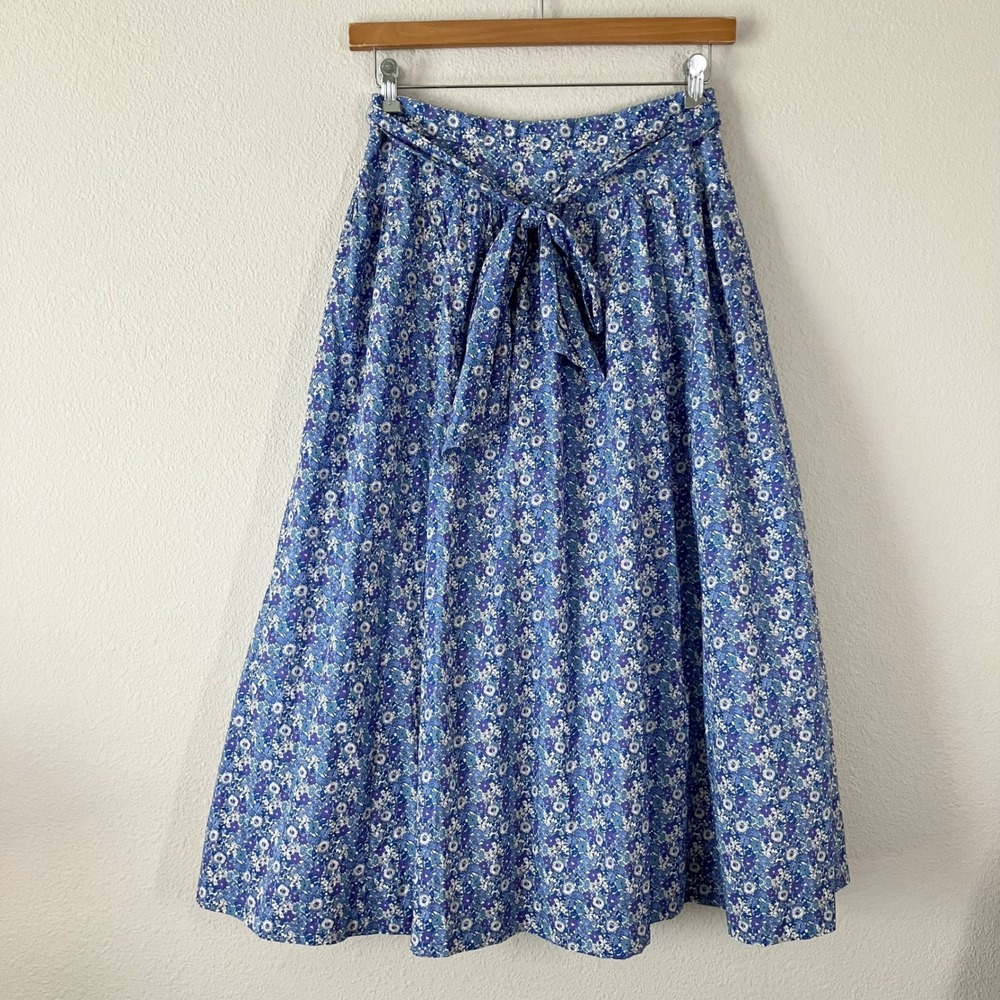 J CREW Liberty Fabric Floral Midi Skirt 8 Ditsy Cotton Cottage Coquette Blue - Picture 10 of 11